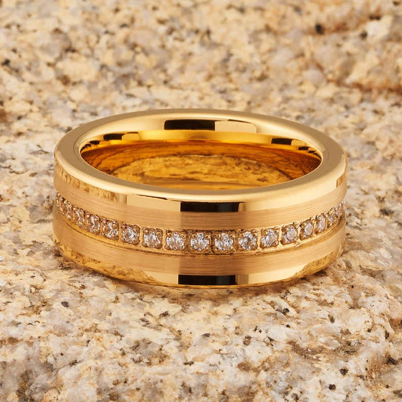 Yellow Gold CZ Tungsten Ring