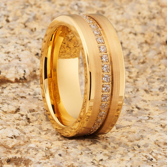 Yellow Gold CZ Tungsten Ring