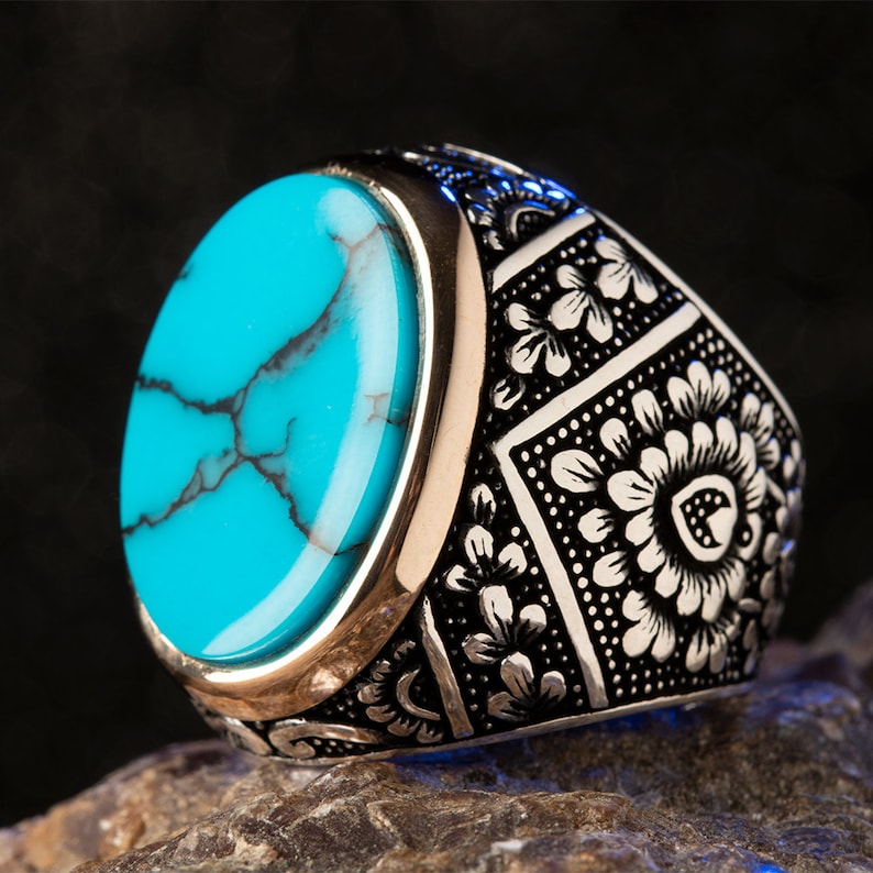 Turquoise Silver ring for Men Celtic