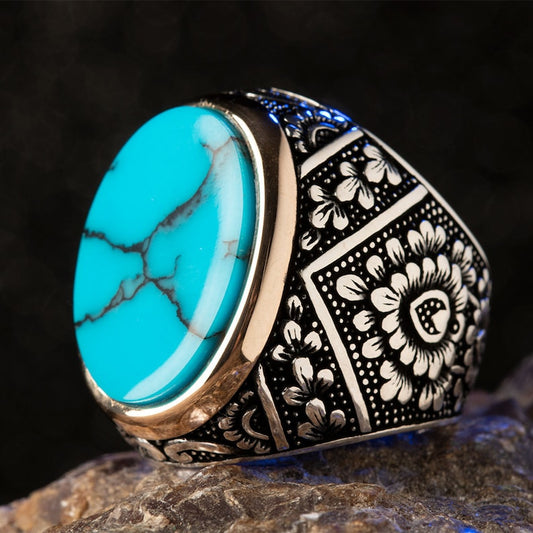 Turquoise Silver ring for Men Celtic