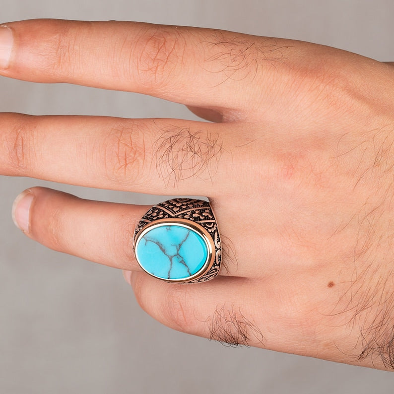 Turquoise Silver ring for Men Celtic