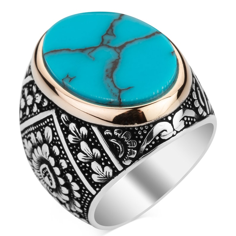 Turquoise Silver ring for Men Celtic