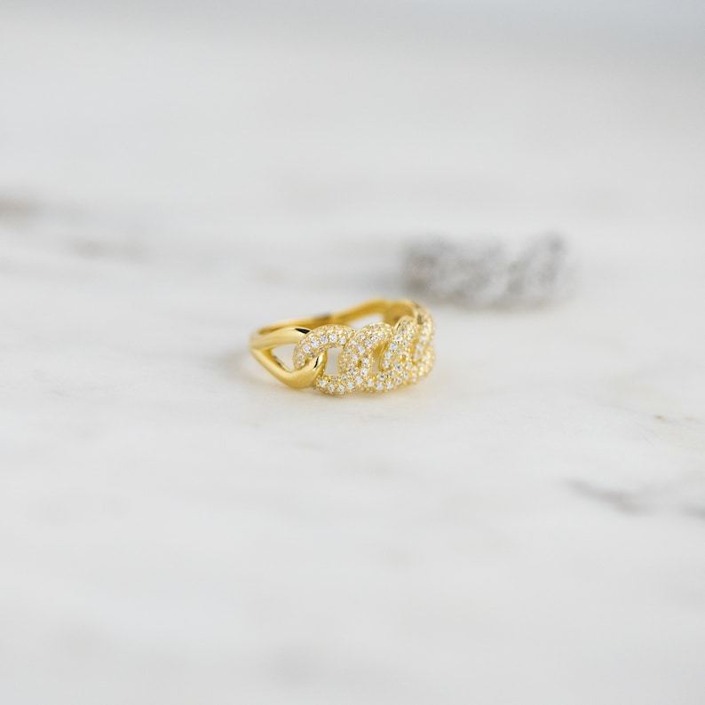 Cuban Link Gold Plated CZ diamond ring