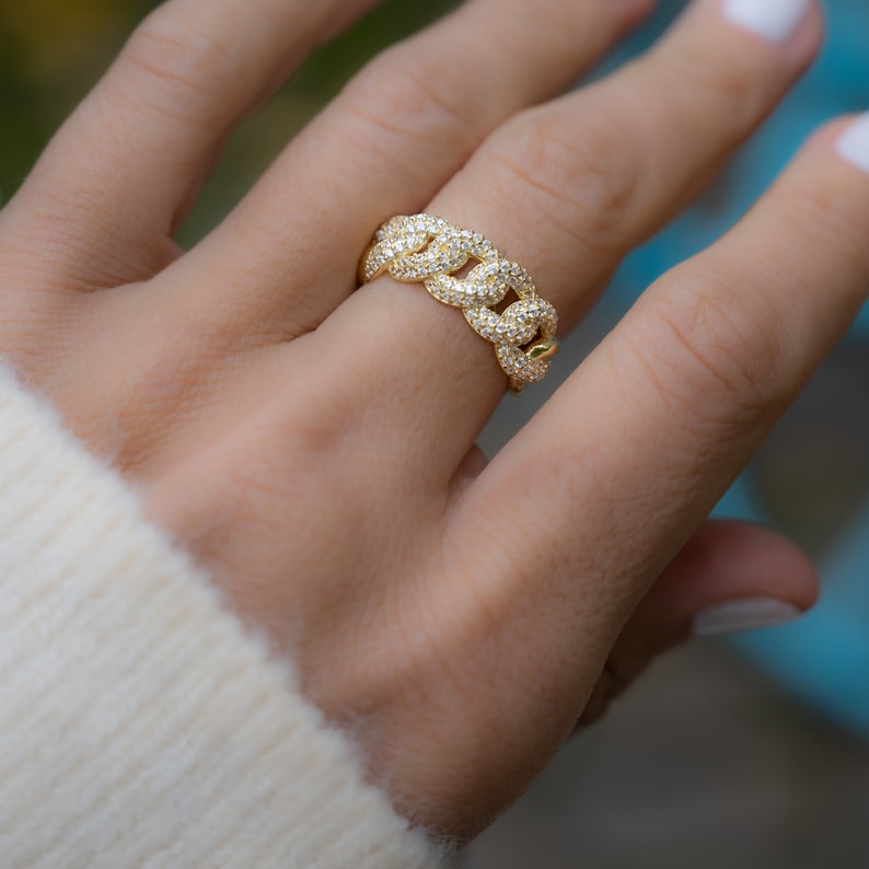 Cuban Link Gold Plated CZ diamond ring