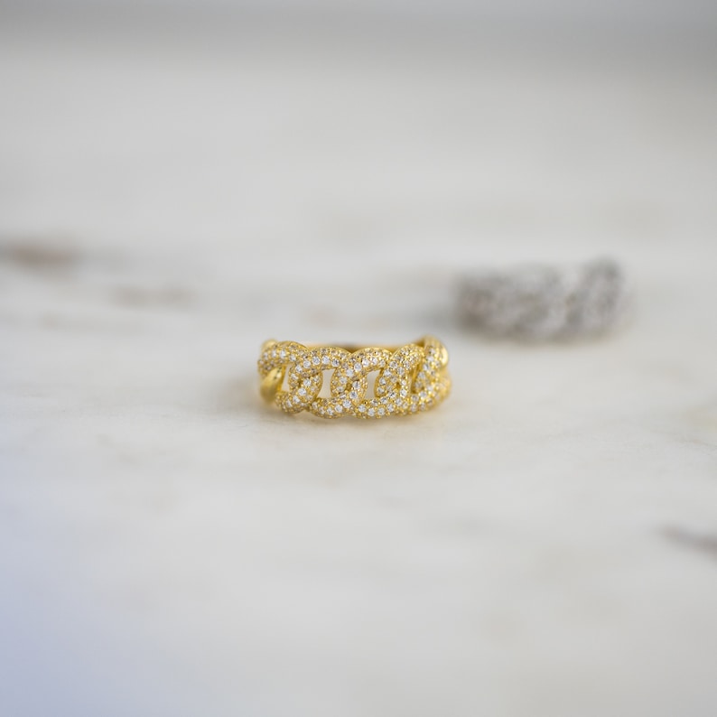 Cuban Link Gold Plated CZ diamond ring