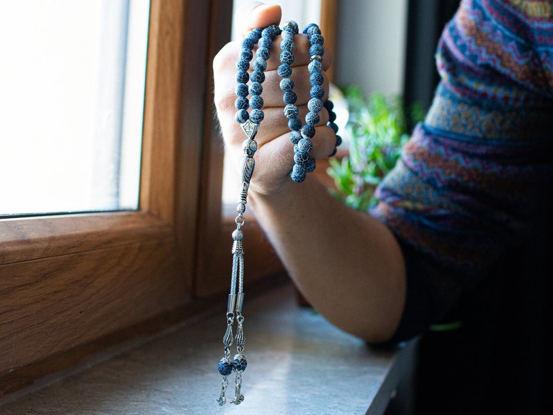 99Beads 8mm Blue Aqeeq Islamic Prayer Beads