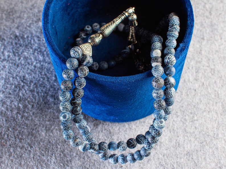 99Beads 8mm Blue Aqeeq Islamic Prayer Beads