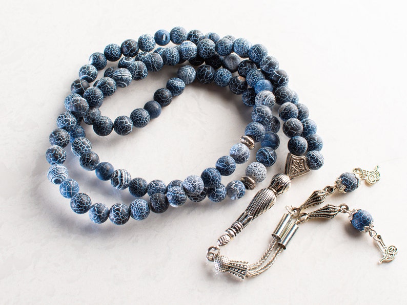 99Beads 8mm Blue Aqeeq Islamic Prayer Beads