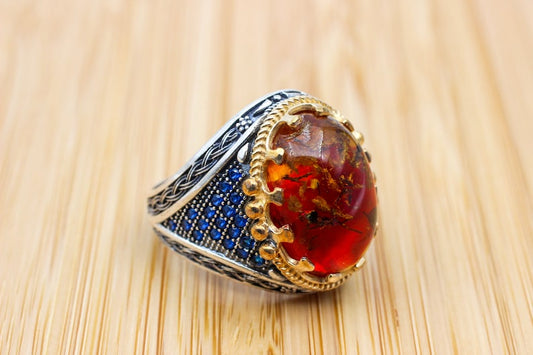 Amber Silver ring for Men Radiant Amber