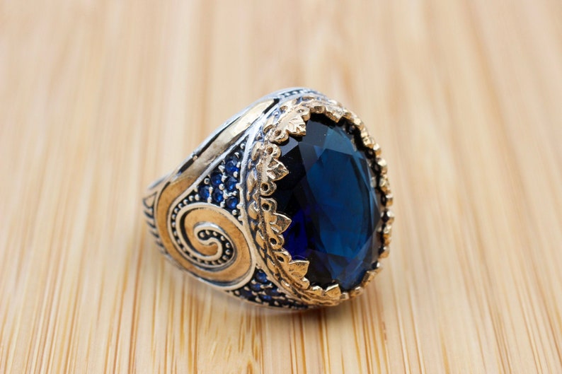 Sapphire Ring Silver-Ottoman Design