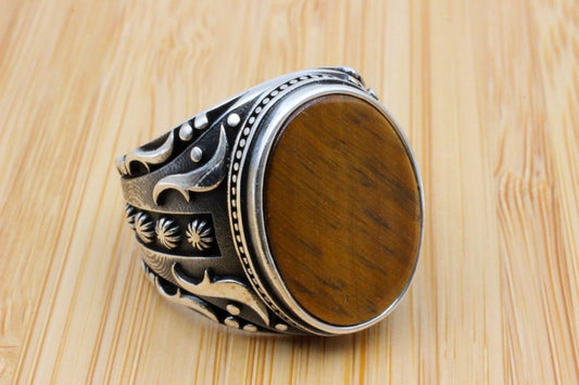 Tiger eye Silver ring for Men Turkish