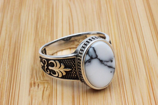 Aqeeq Silver ring for Men Whitesand