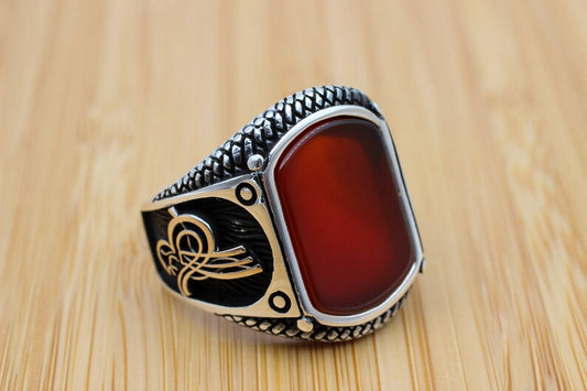 Aqeeq Silver ring for Men Ottoman design