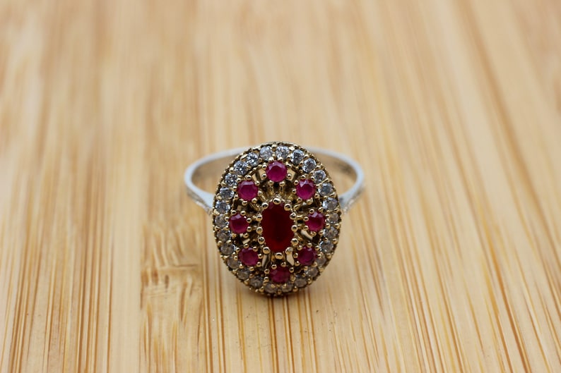 Ruby Flora Women's Silver Ring