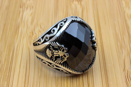 Onyx Silver ring-Ravens