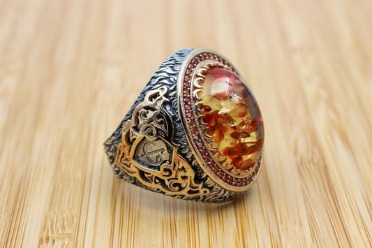 Amber Silver ring for Men