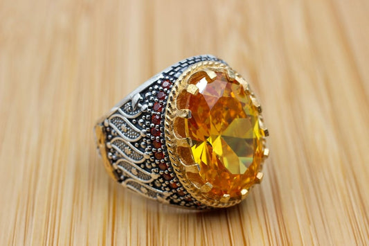 Citrine Silver ring for Men- Yemani