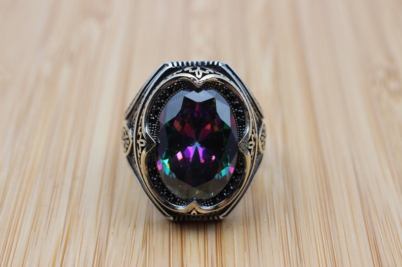 Mystic Topaz Silver ring for Men-Guardian