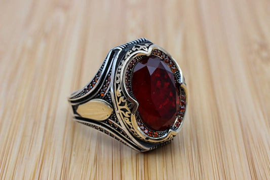 Ruby Silver Ring-Red Heart