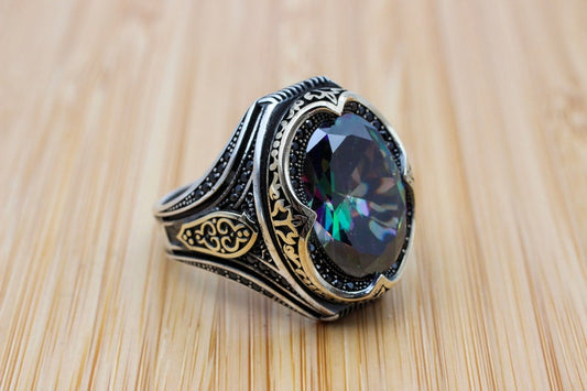 Mystic Topaz Silver ring for Men-Guardian