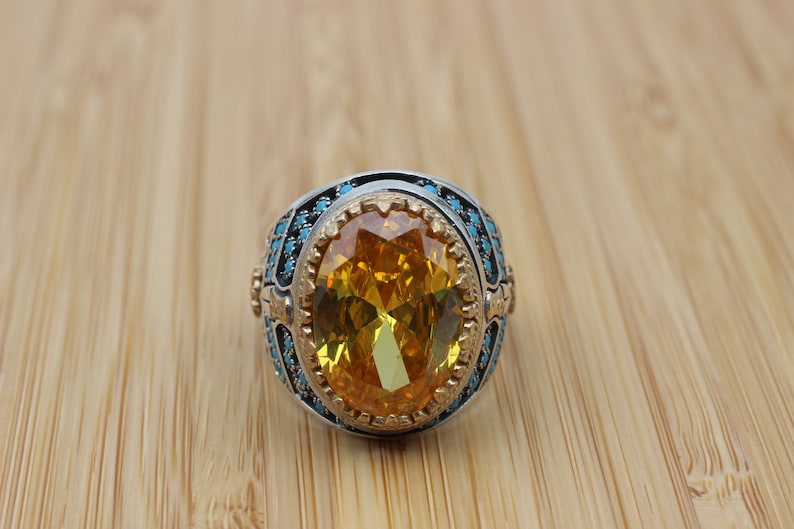 Citrine Silver ring for Men- Blade of sun