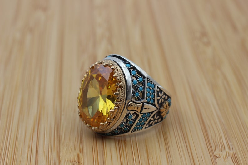 Citrine Silver ring for Men- Blade of sun