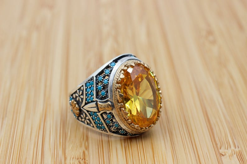 Citrine Silver ring for Men- Blade of sun