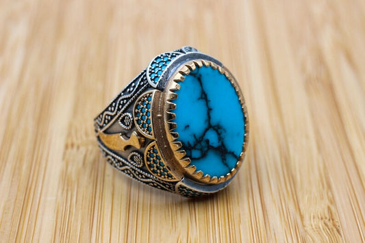 Turquoise Silver ring for Men Dagger