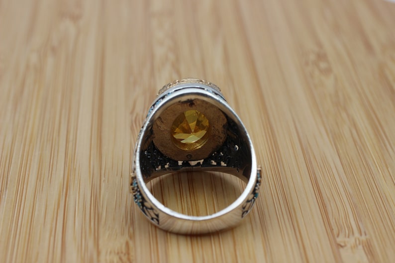 Citrine Silver ring for Men- Blade of sun