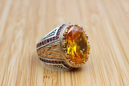 Citrine Silver ring for Men-Energy stone