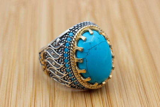 Turquoise Silver ring for Men crown