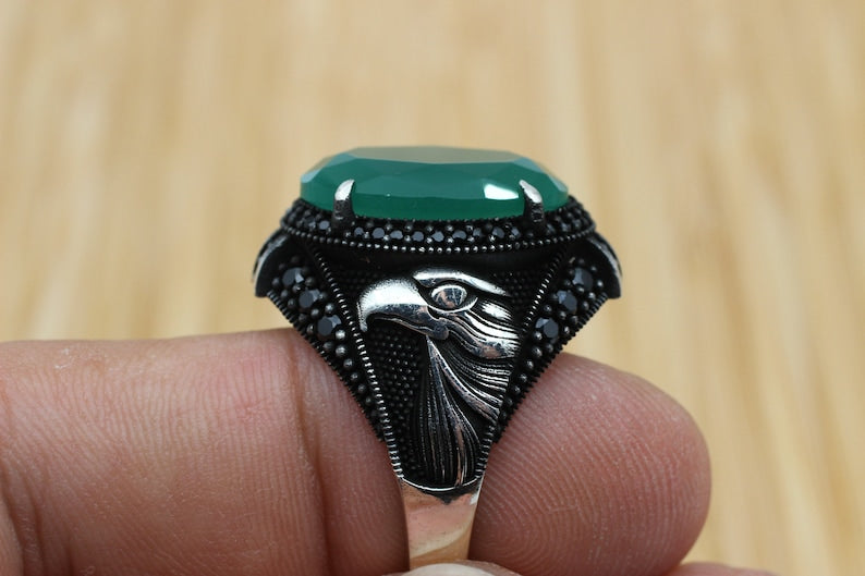 Emerald Silver ring-Falcon Raw Stone