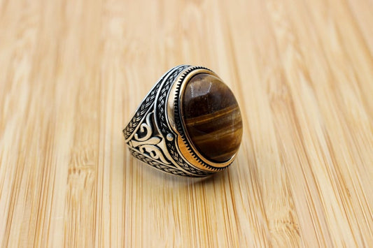 Tiger eye Silver ring for Men Globe of vision