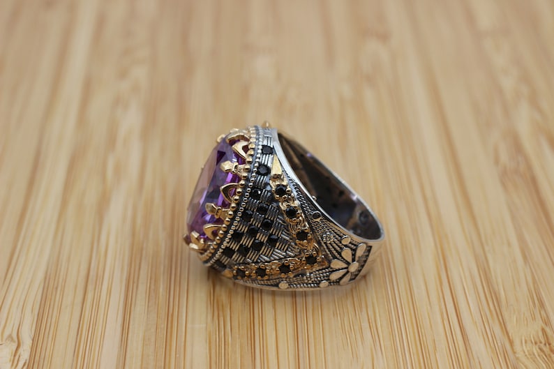 Amethyst Silver ring-Golden Orchid