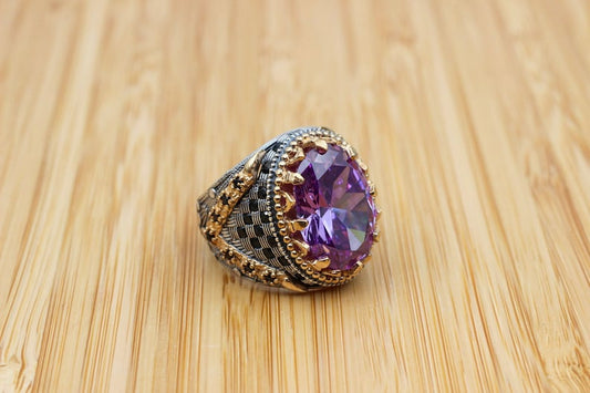 Amethyst Silver ring-Golden Orchid