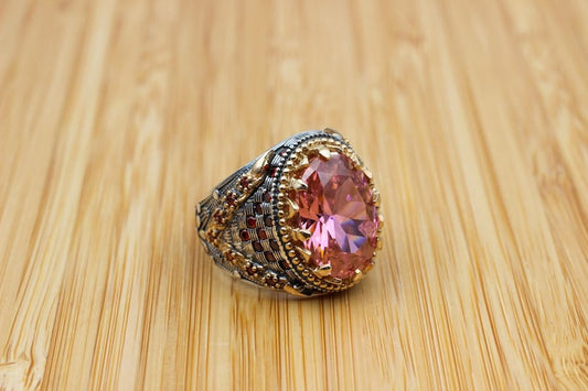 Pink Topaz Silver ring for Men