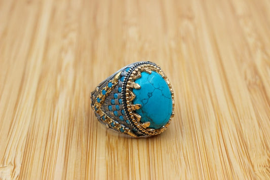 Turquoise Silver ring for Men Guardian