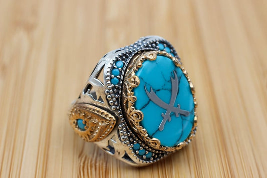 Turquoise Silver ring for Men Blades of Fortune