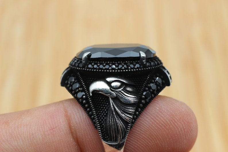 Onyx Silver ring-Falcon