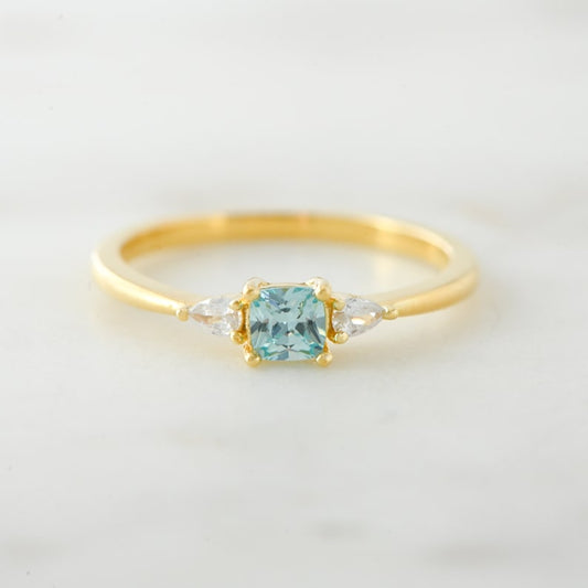 Aquamarine Dainty Gold Plated CZ diamond ring