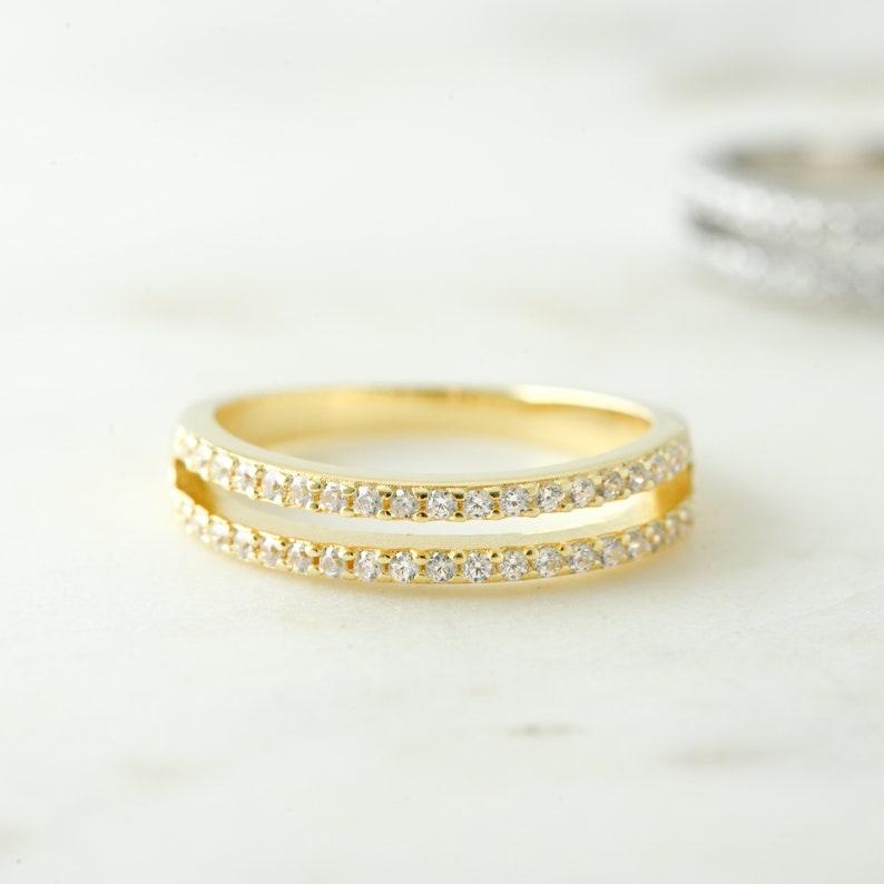 Double Band Gold Plated CZ diamond ring