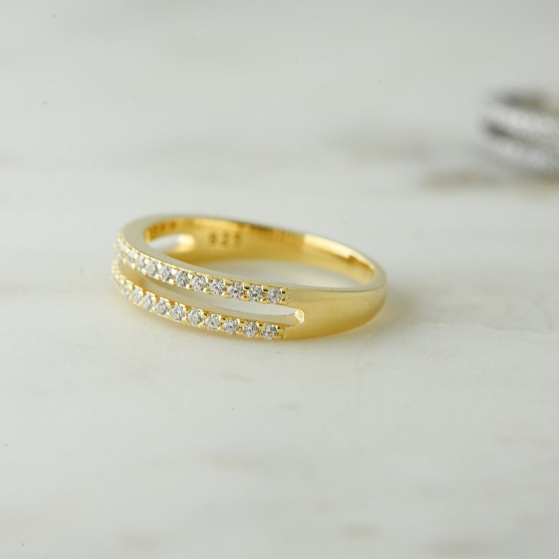 Double Band Gold Plated CZ diamond ring