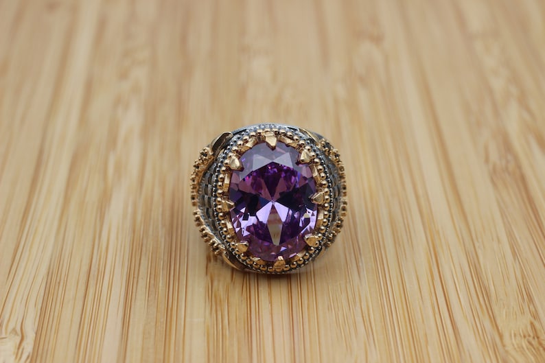 Amethyst Silver ring-Golden Orchid