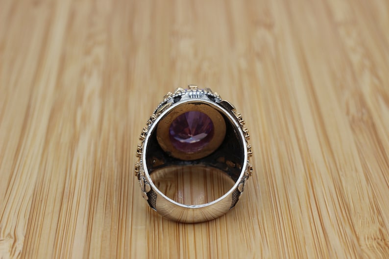 Amethyst Silver ring-Golden Orchid