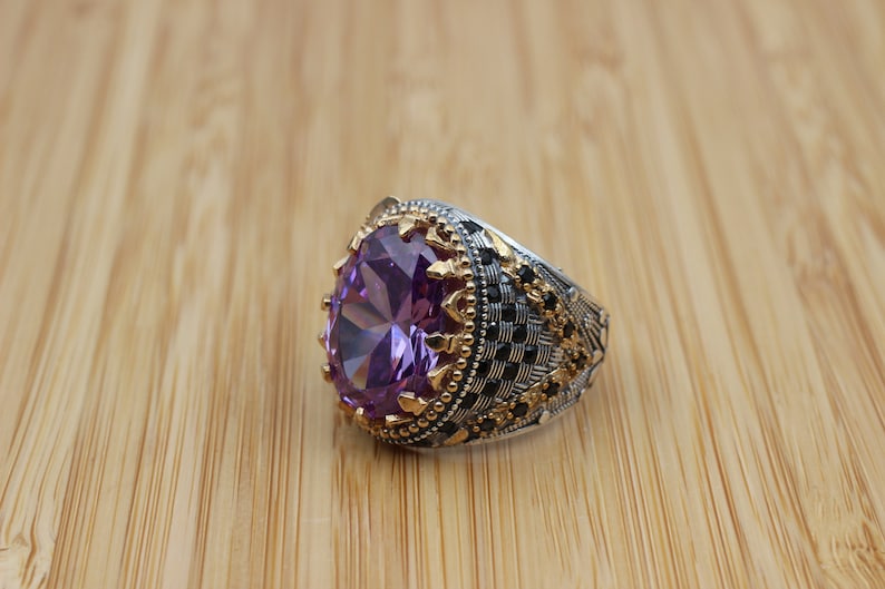 Amethyst Silver ring-Golden Orchid