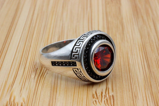 Ruby Silver Ring-Red Halo