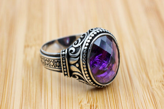 Amethyst Silver ring-Turkish Flower