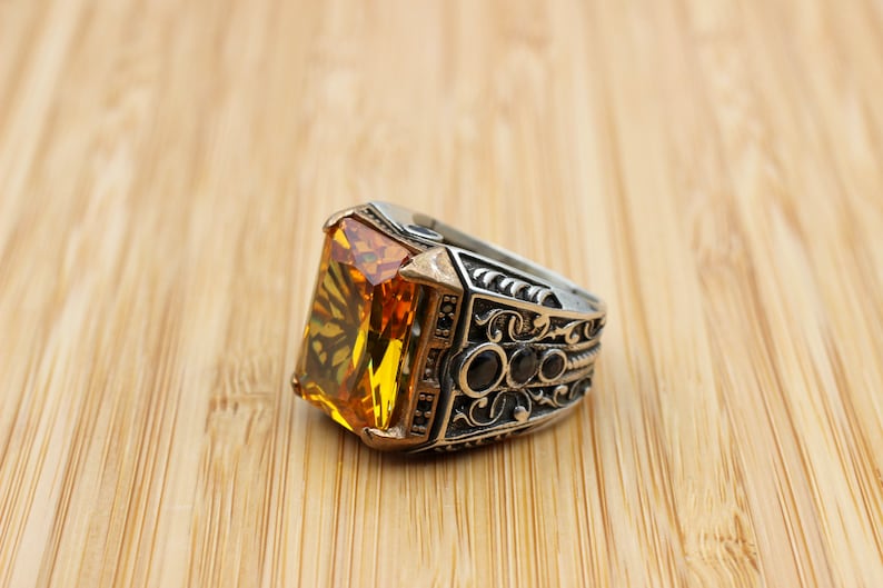 Citrine Silver ring for Men- Sunrays