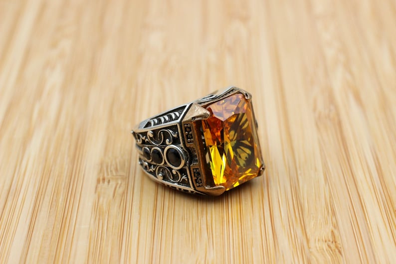 Citrine Silver ring for Men- Sunrays