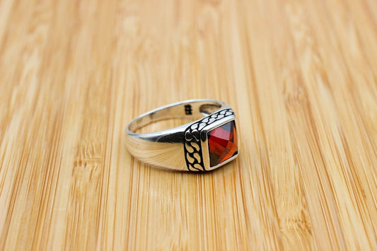 Ruby Silver Ring-Halo